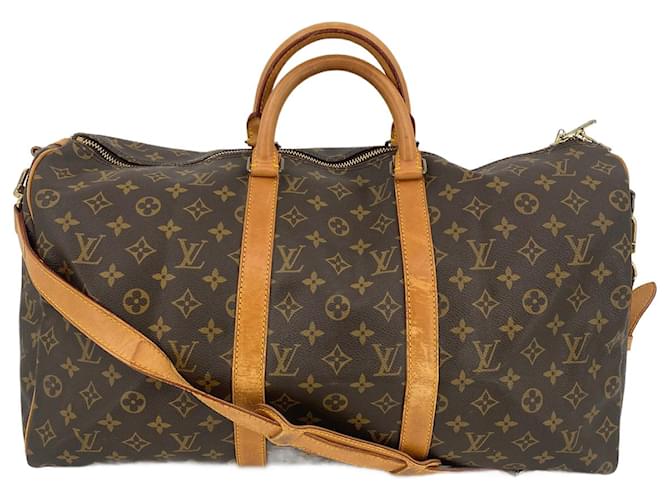 Brown Coated Canvas Louis Vuitton Keepall Bandouliere 50 Cloth  ref.801704