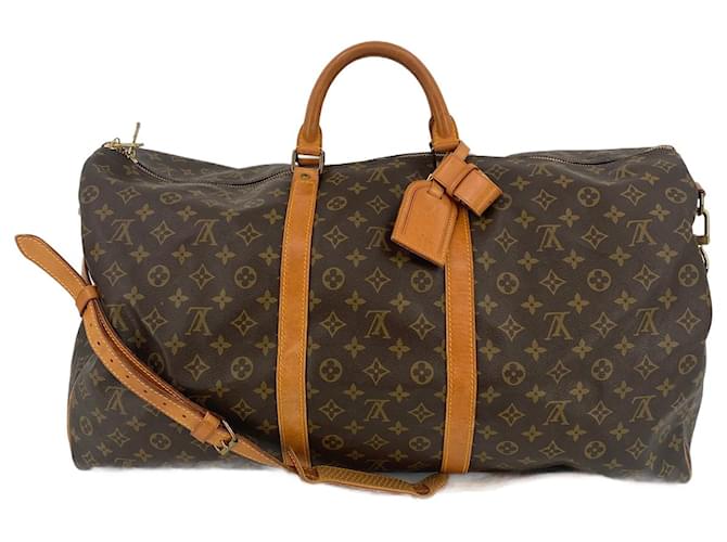 Brown Coated Canvas Louis Vuitton Keepall Bandouliere 60 Cloth  ref.801707