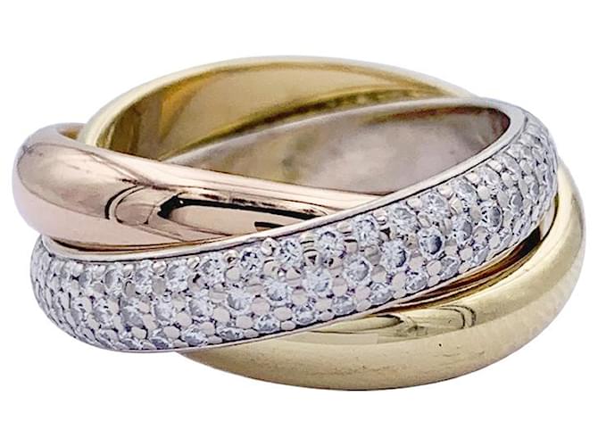 Love Cartier ring, "Trinity", 3 golds, diamants. White gold Yellow gold Pink gold  ref.801748