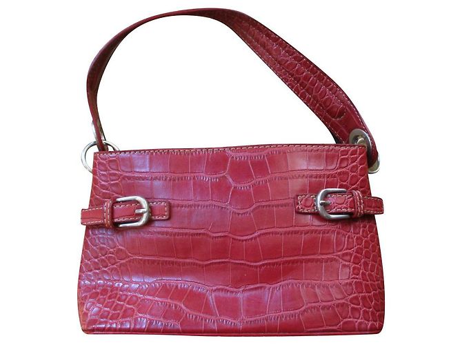 Tommy Hilfiger Bolsa de couro vermelha, crocodilo em relevo. Vermelho