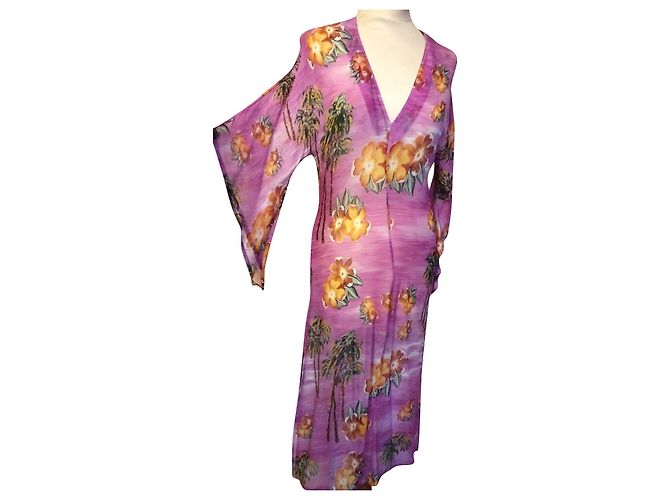 VESTIDO ANTIK BATIK PAGODE PALM SEDA S 36 Rosa