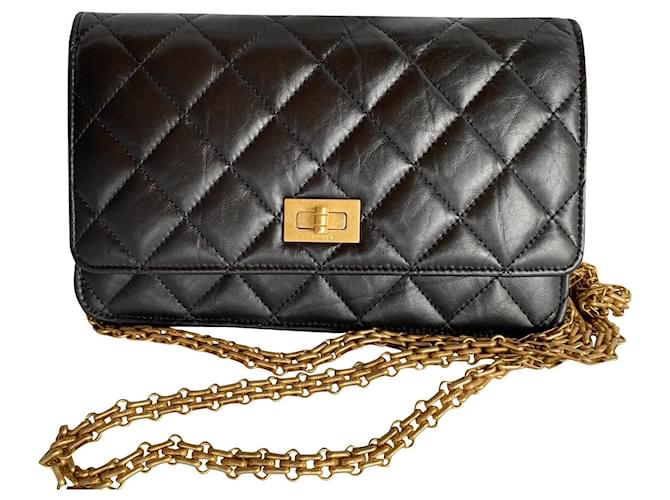 Wallet On Chain Chanel WOC-Neuauflage 2.55 Schwarz Leder  ref.801861