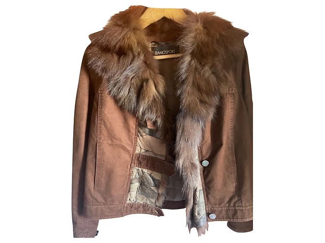 Giacca Ramosport in cotone marrone con inserti in pelle