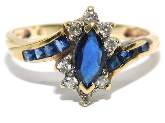 Autre Marque Sapphire and diamond shuttle ring in yellow gold Blue Golden Navy blue  ref.801927