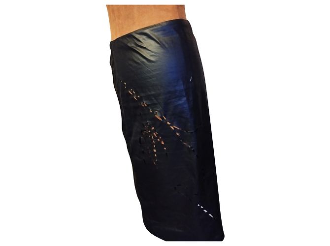 BARBARA BUI SKIRT SKIRT GLACIS LEATHER EFFECT OPENWORK LASER CUTS T 36/38