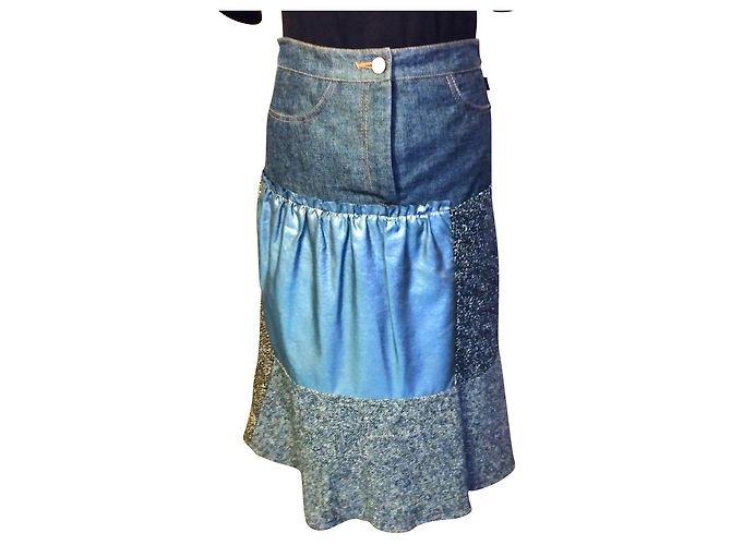 GONNA CHRISTIAN LACROIX GONNA PATCHWORK DENIM..WOOL..SCHINTZ..DENTEL T 34/36 Multicolore
