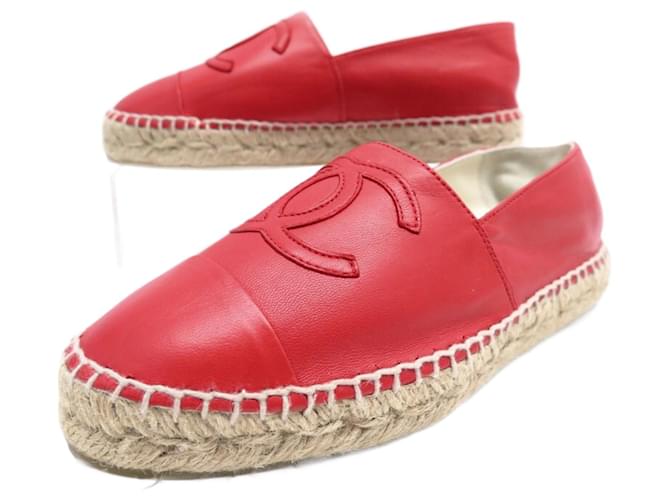 NEUF CHAUSSURES CHANEL LOGO CC G29762 ESPADRILLES 35 CUIR LEATHER SHOES Rouge  ref.801985