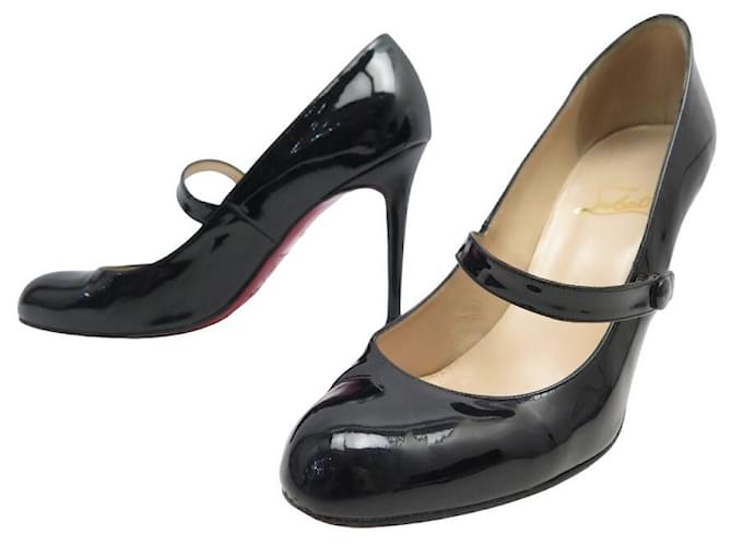 CHAUSSURES CHRISTIAN LOUBOUTIN WALLIS 100 MARY JANE 39.5 CUIR VERNIS SHOES Noir  ref.802076