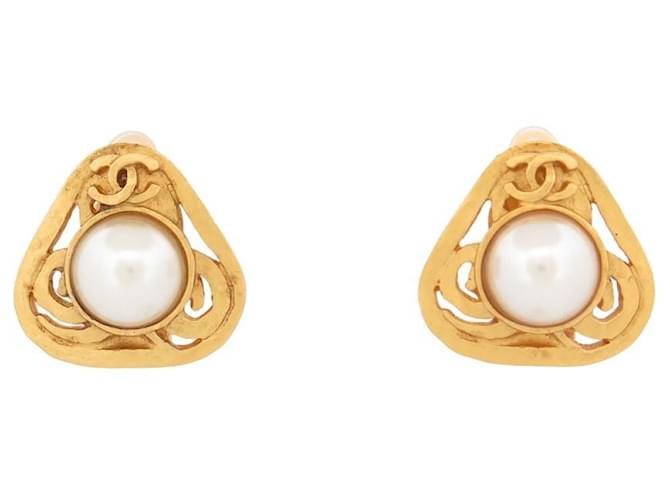 Chanel Vintage Flower And Leaf Design Faux Pearl Cc Earrings - 2 Pieces
