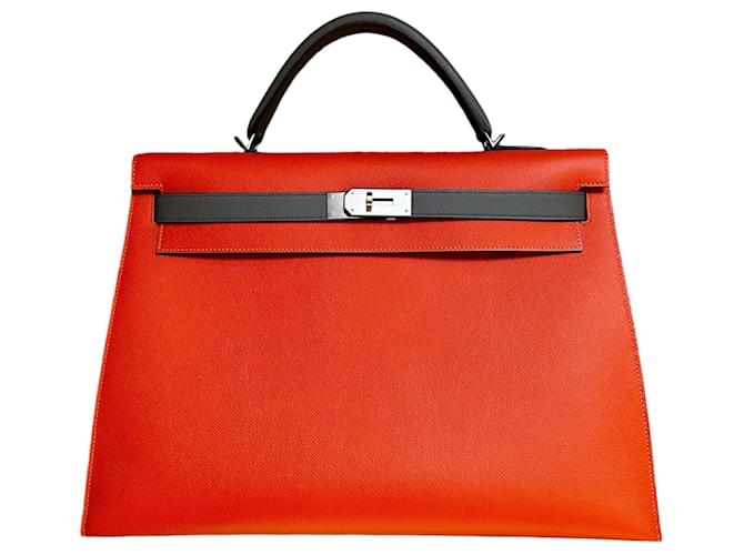 Hermès Kelly 40 Two-tone Saddle Fire / Pewter Orange Leather  ref.802154