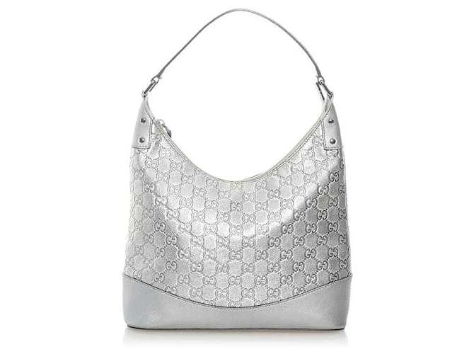 Gucci Guccissima Leather Hobo Bag Leather Shoulder Bag 239379 in Excellent condition Silvery  ref.802857