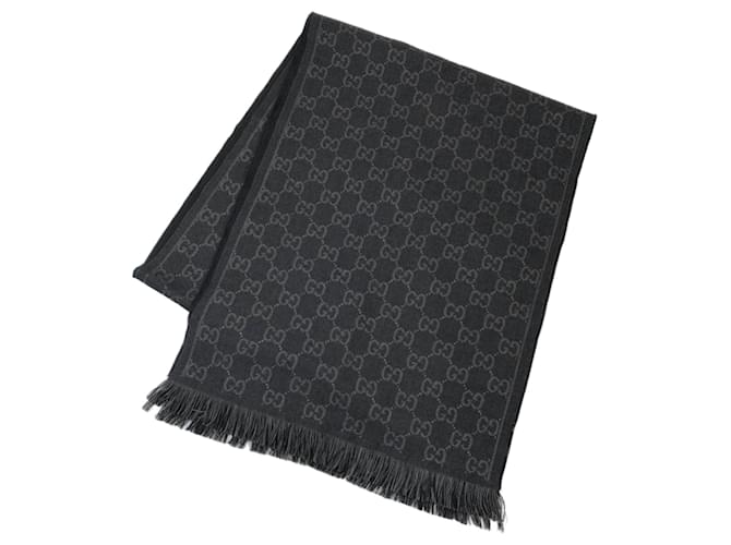 Gucci GG Wool Scarf 544619 Black Cloth  ref.802863