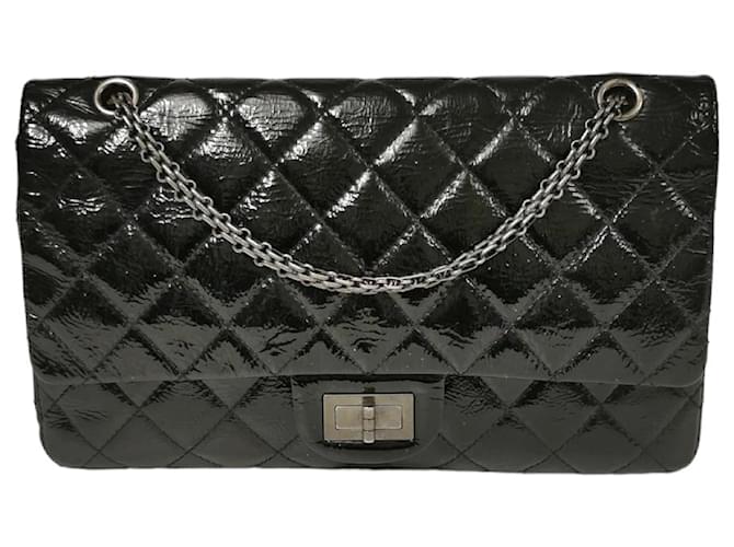 Mademoiselle Chanel Reissue 2.55 Maxi Black Patent Leather Ruthenium ref.803472 Joli Closet