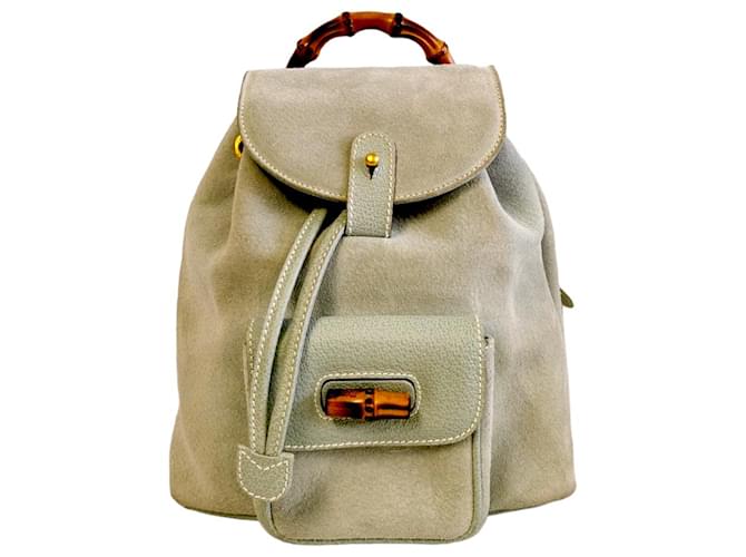Gucci Bamboo Backpack Mini Green Suede Leather  ref.803481