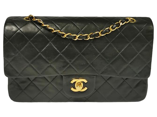 Timeless Chanel Classic Double Flap Medium Black Lambskin Gold Leather  ref.803502