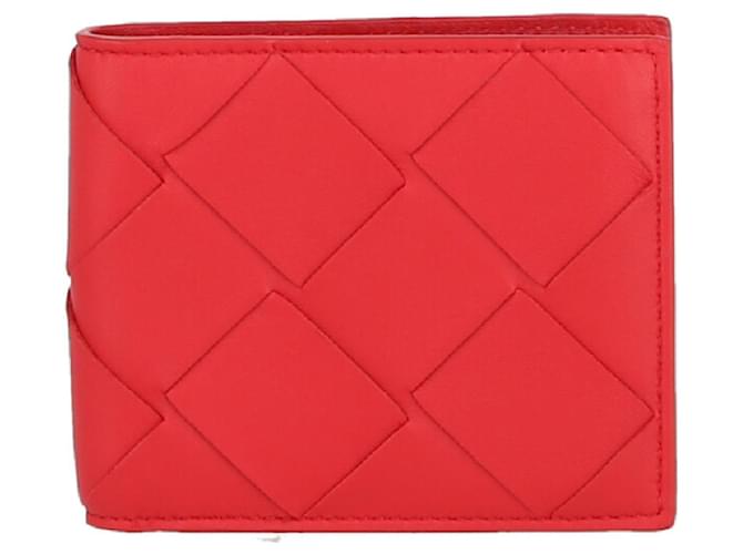 Portafoglio Bi-Fold in pelle intrecciata di Bottega Veneta Rosso  ref.803697