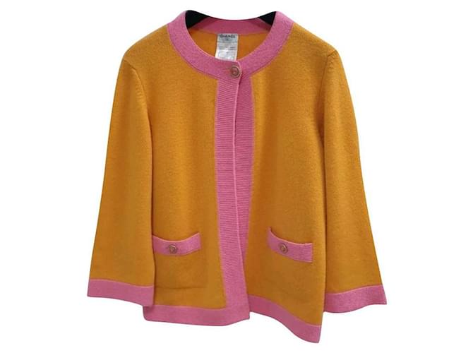 Chanel Orange Cashmere W/Chanel CC Logo Buttons & Pink Trim  Cardigan Sz.38 Multiple colors  ref.803938