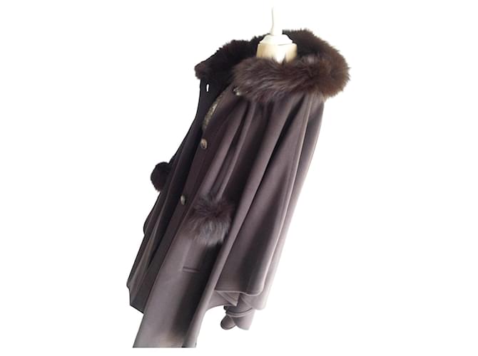 Autre Marque Cape Coat BAYA PARIS Dark brown Cashmere Wool Fox  ref.804421