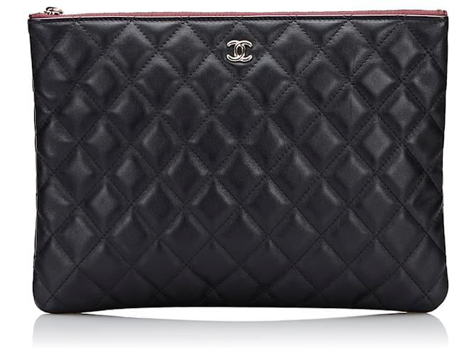 Chanel Black Quilted Caviar Leather Large O-Case Zip Pouch Chanel