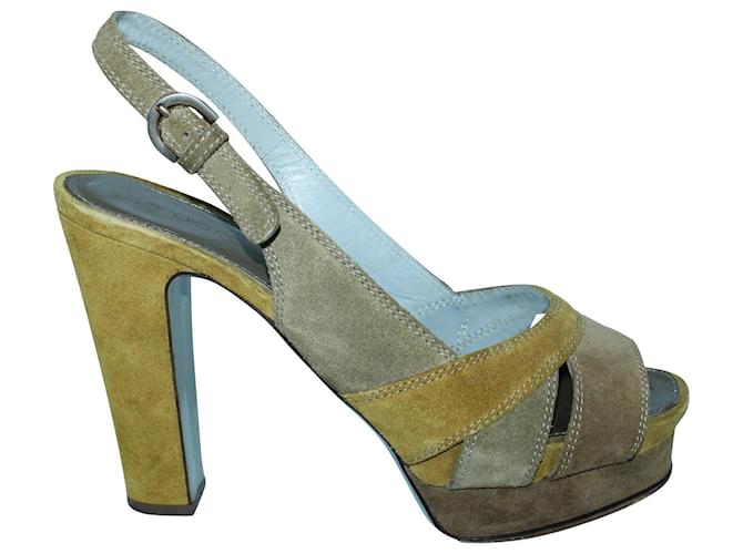 Sergio Rossi Yellow and Brown Suede Heels   ref.804529