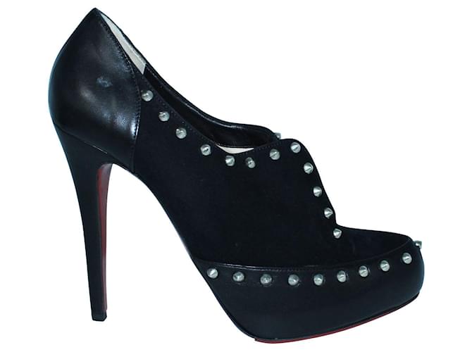 Christian Louboutin Black Suede Studded Suede Heels Leather  ref.804547