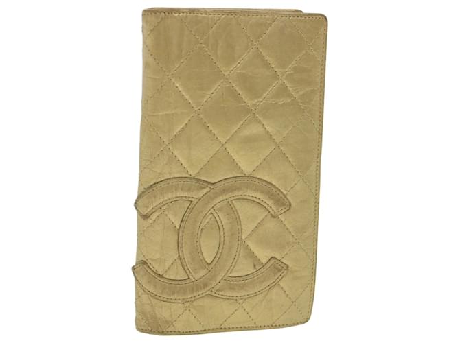 CHANEL Cambon Line Wallet Leather Gold CC Auth 36263 Golden  ref.804763
