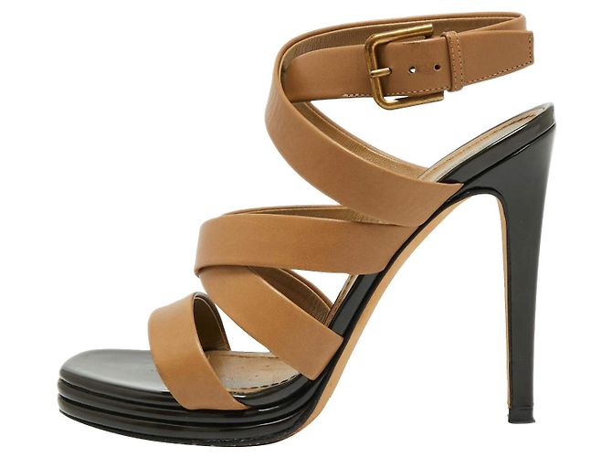 Yves Saint Laurent YSL stunning ankle wrap sandals Brown Caramel 