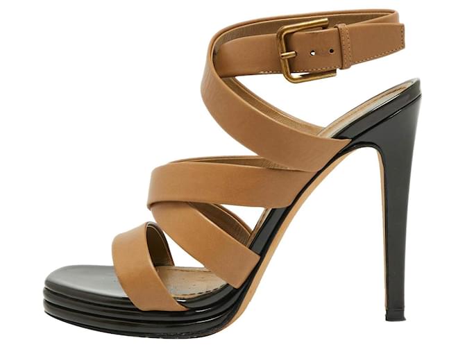 Yves Saint Laurent YSL stunning ankle wrap sandals Brown Caramel Leather  ref.804784
