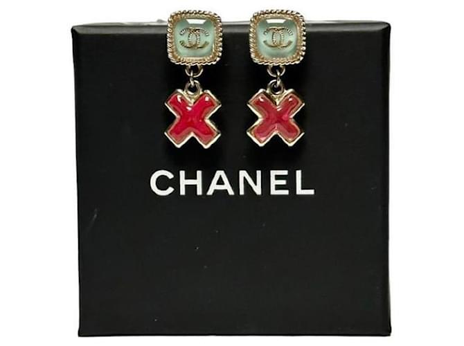Chanel 17S, 2017 Spring Summer Teal and Red poured glass drop earrings with gold tone metal Pink Green Gold hardware  ref.804796