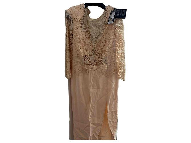 Elisabetta Franchi Spitzenkleid Nude mit Schlitz Pink Rot