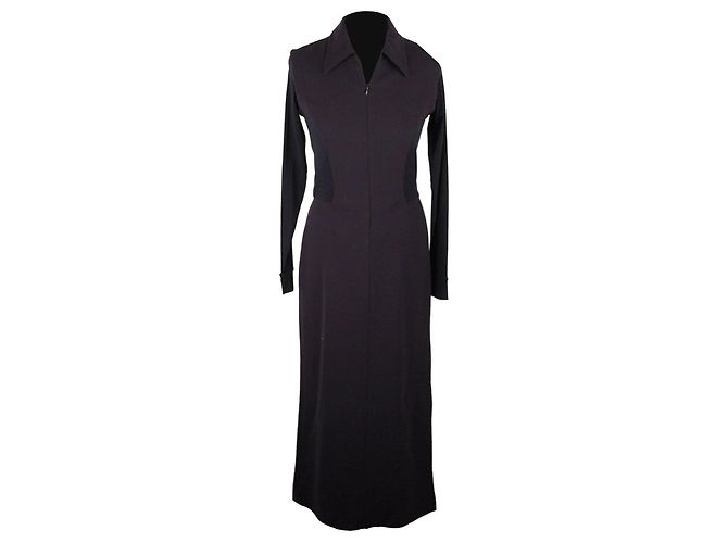 Donna Karan Blue Long Sleeve Zip Front Maxi Dress Size 6