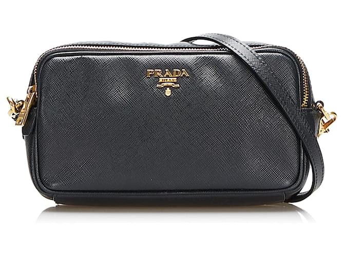 Prada Black Saffiano Lux Camera Bag Leather Pony-style calfskin