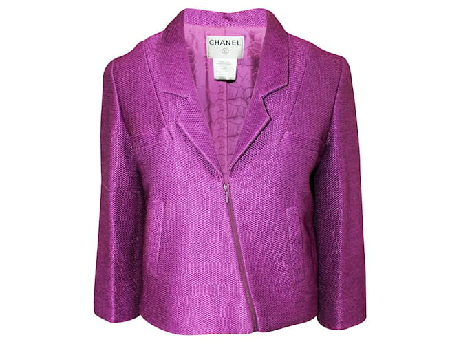 Chanel Primavera giacca con zip fucsia metallizzata vintage 2001 Collezione Rosa  ref.805128