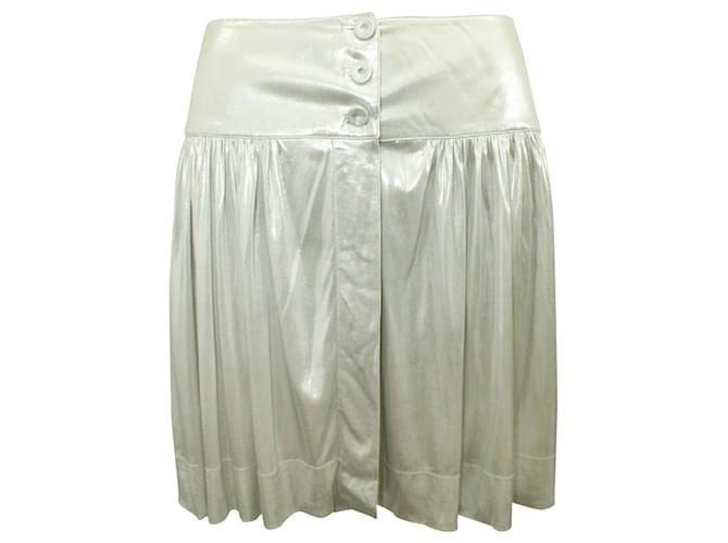 Fendi Silver Mini Buttoned Skirt Silvery Metallic Polyester  ref.805157