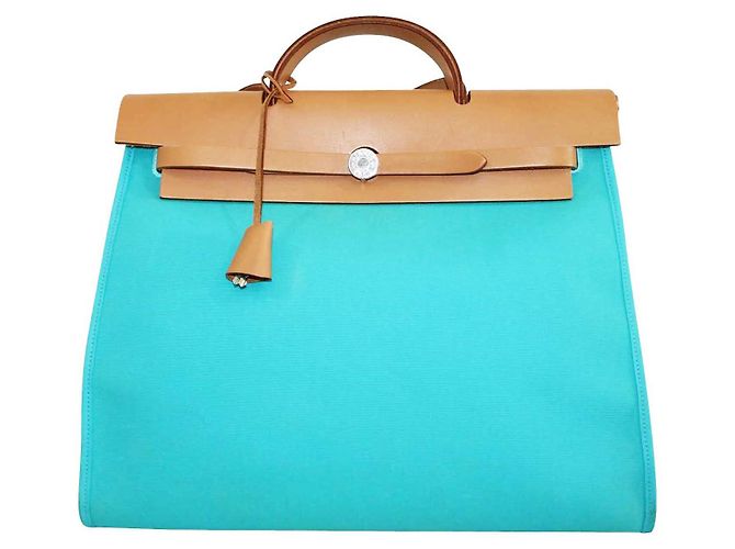 Hermès Blauer und brauner Canvas Herbag Zip MM