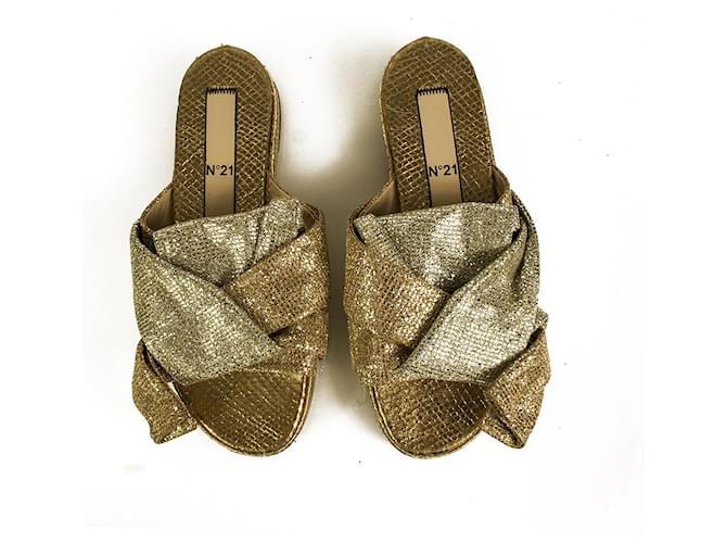 NO 21 Gold and Silver Glittery Canvas Slip on Slides Flats Sandals Shoes size 39 Golden Cotton  ref.805314