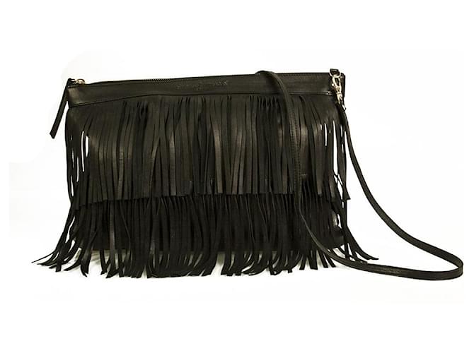 Autre Marque Stella Rittwagen Black Leather Boho Hippie Shoulder Bag with Fringes Handbag  ref.805331