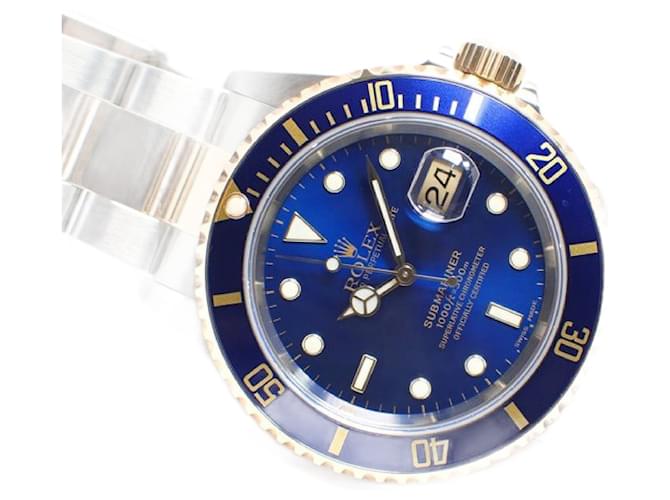 ROLEX Submariner date SS xYG combination blue 16613 F series Mens Silvery Steel  ref.805389