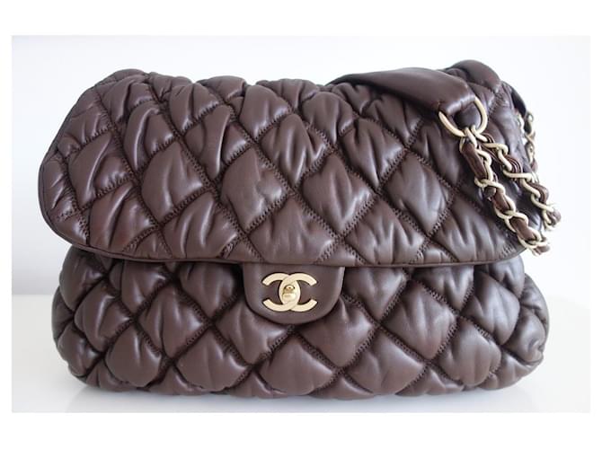 Authentic Chanel Beige Leather Bubble Quilt Chain Bag