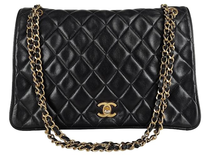Chanel Timeless Classica 30 Mit CM gefütterte Umschlagtasche mit Drehverschluss aus schwarzem Leder  ref.805887