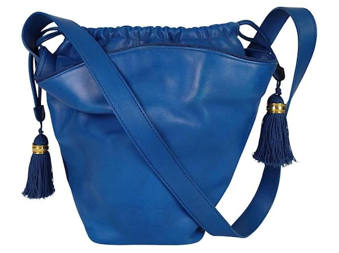 Bolsa bucket vintage Christian Dior em couro azul claro  ref.805899