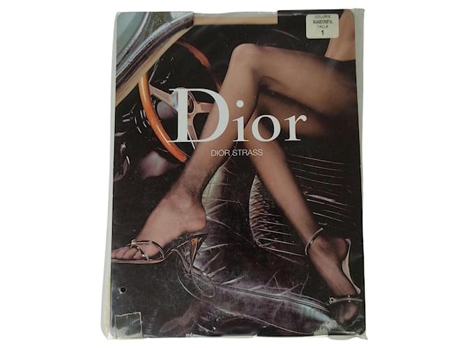 Meia-calça Dior nude de náilon com strass (Tamanho 1) Bege Lona  ref.805907