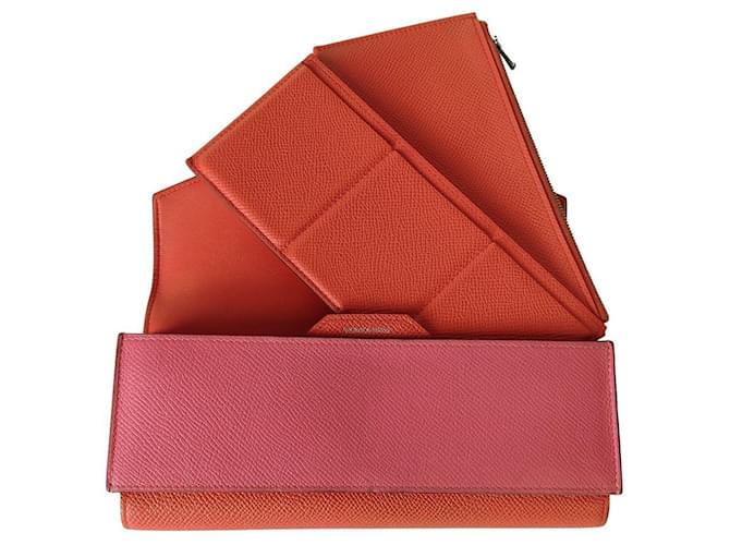 Hermes Bearn Compact Wallet Togo Leather Palladium Hardware In Orange