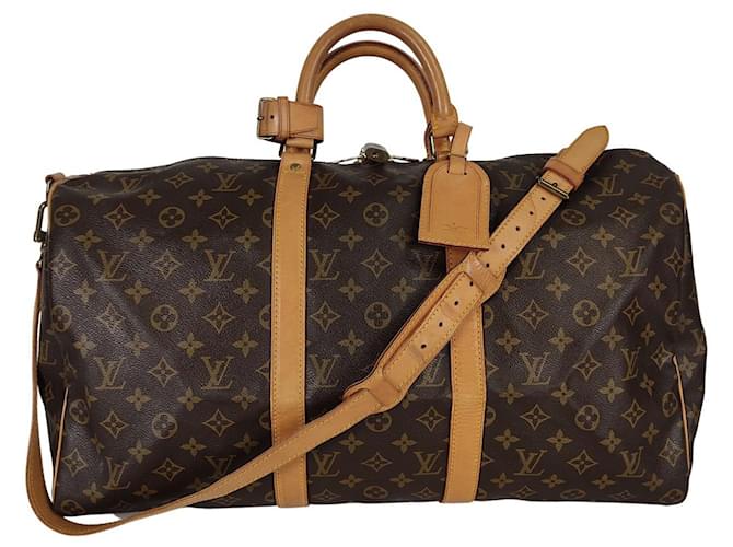 Louis Vuitton borsa da viaggio con tracolla Keepall 50 Monogramma Brown Cloth  ref.805978