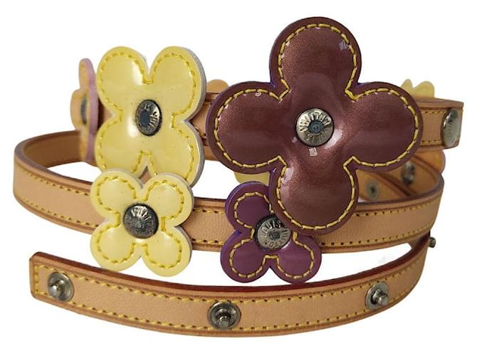  Brown Flower Louis Vuitton Belt , - Gold Buckle, 