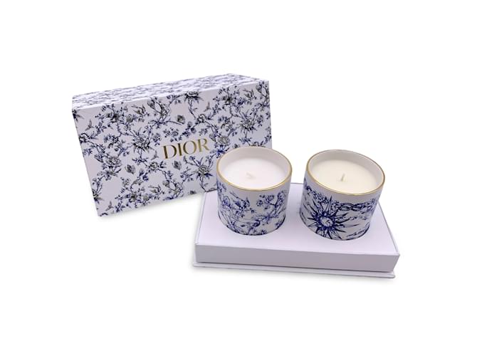 Christian Dior White and Blue Porcelain 2 Scented Candles Set  ref.806052