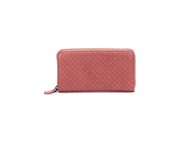 Bottega Veneta Lange Brieftasche aus Intrecciato-Leder Pink Kalbähnliches Kalb  ref.806083