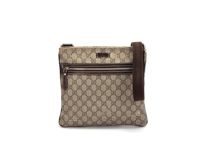 Bolsa mensageiro Gucci GG Supreme plana em lona bolsa crossbody 295257 em boas condições Marrom  ref.806086