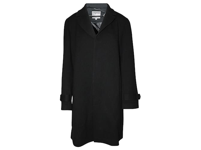Autre Marque Black Coat with Leather Trimms Wool  ref.806536