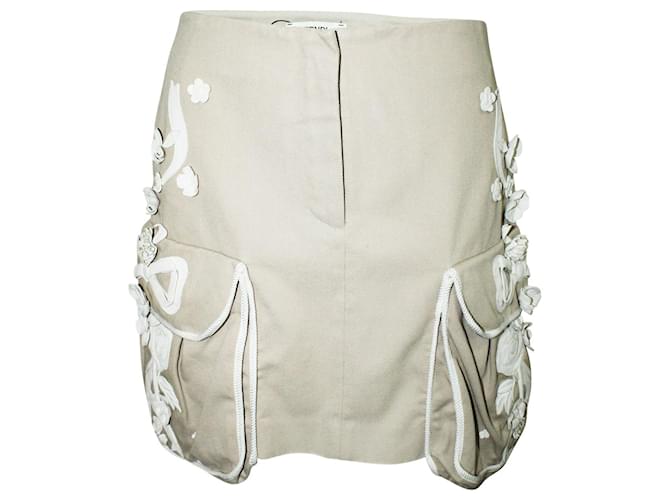 Fendi Beige Skirt with White Leather Embroidery Flesh Cotton  ref.806542